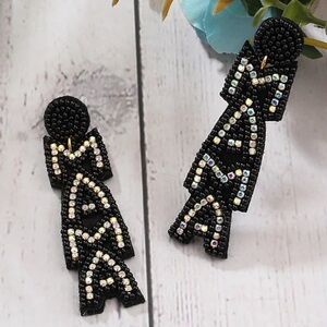 Handmade Beaded Mama Statement Earrings For Women Black & Gold